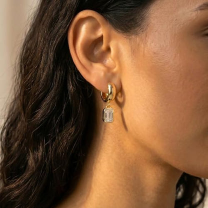 NIXMAX Trendy Gold Dangle Earrings for Women, Chunky Statement CZ Hoops | Bezel-Set Cubic Zirconia Charm, 14K Gold Plated, Lightweight Hypoallergenic Jewelry, Fashion Accessories, Gifts for Women - color: Gold-Chunky Rectangle Hoops