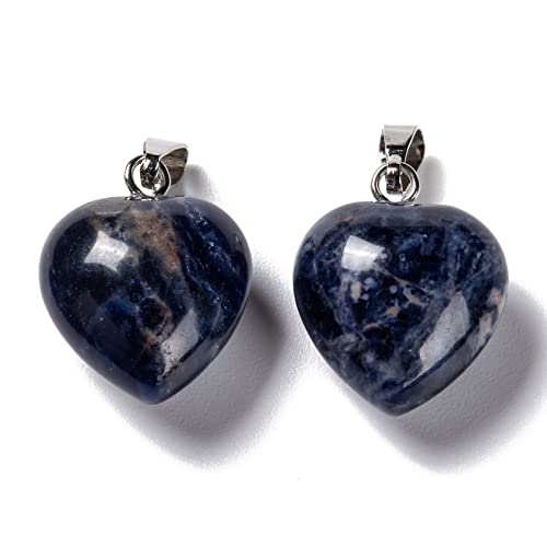 10Pcs Heart Stone Charm Pendants Natural Sodalite Gemstone Pendants with Platinum Brass Loops for DIY Necklace Keychains Earring Crafts Supplies - color: Sodalite