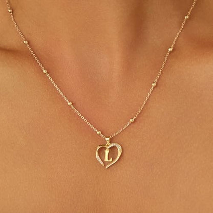 Cicy Bell Womens Heart Initial Necklace 18k Gold Plated | Personalized Letter Pendant, 17.7'' with 2'' Extender - color: Style 2-L-Gold