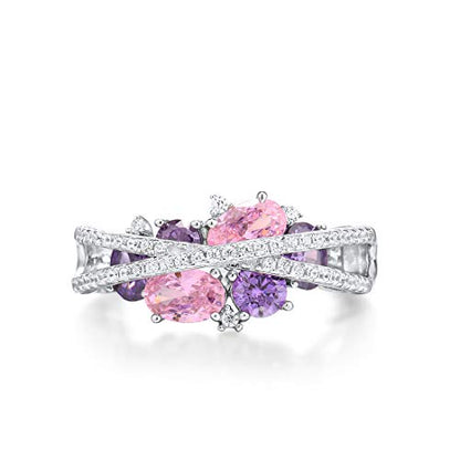 Santuzza 925 Sterling Silver Twist Ring White Cubic Zirconia Rings - color: [A]Pink