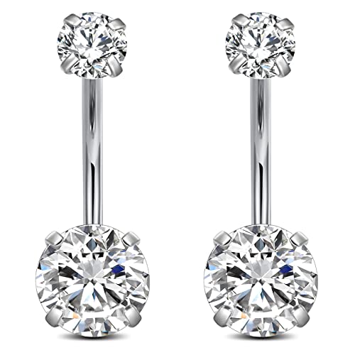 FECTAS 14g Belly Button Rings Surgical Steel CZ Petite Navel Ring for Women Body Piercing Jewelry Petite select Barbell Len 6mm 8mm 10mm 12mm 14mm Silver - style: silver1-2pcs-12mm bar