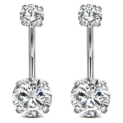 FECTAS 14g Belly Button Rings Surgical Steel CZ Petite Navel Ring for Women Body Piercing Jewelry Petite select Barbell Len 6mm 8mm 10mm 12mm 14mm Silver - style: silver1-2pcs-12mm bar