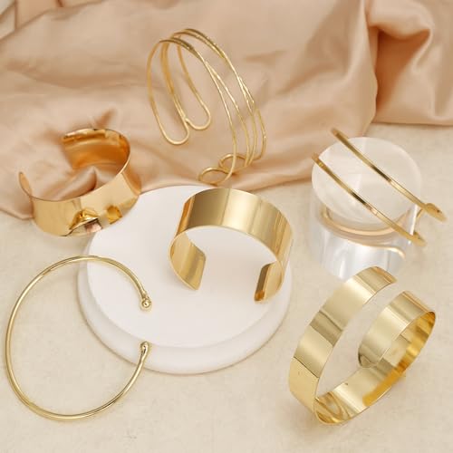 BROCC 6PCS Arm Cuff Jewelry for Women Upper Arm Cuff Bangle | Open Wide Bangle, Irregular Minimalist, Adjustable, Coil Armband Set - color: A