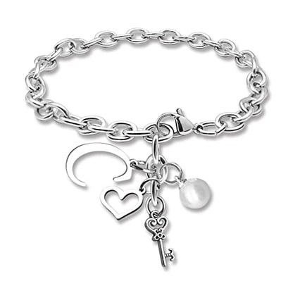 Initial A-Z Bracelets Gift for Women Girls Stainless Steel Chain Bracelet 26 Alphabet Jewelry Gifts for Birthday Anniversary Letter Bracelet Monogram Gifts for Sister Friend Girlfriends Mom 8.26 Inch - color: C