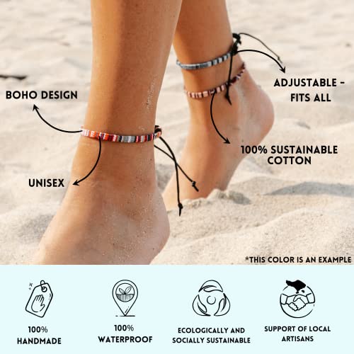 Made by Nami Surfer Anklet for Men and Women Waterproof and Adjustable Surfer Ankle Bracelet String Ankle Bracelet Beach Accessory for Ethnic Hippie Style - color: Ruby Red