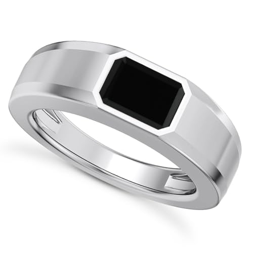 1CT - 3CT Gemstone Signet Pinky Ring - Emerald Cut Gem Pinky Ring White Yellow Rose 10K 14K 18K Gold Sterling Silver Mens Gem Signet Rings for Anniversary Fathers Day - style: Black Onyx