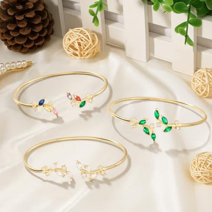 Cuff Bangle Bracelets for Women, Link Chain Bracelets Jewelry Gifts for Women - style: Gold Leaf