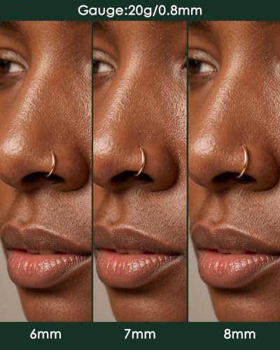 14K Solid Gold Nose Rings, Yellow Gold, 18g/16g/20g | For Women Man, Real Gold, 14Kt, Tiny Seamless Hoop, Nose Piercing, Cartilage Earring, Hypoallergenic - color: HoopA, size: 20g-6mm