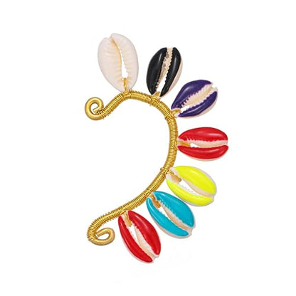 Wellike Gold Ear Cuffs For Women Non Piercing Single Clip On Earrings 18k Gold/Silver Plated Handmade Cuff Earrings Hypoallergenic Waterdrop Cowrie Shell Jewelry - color: KKWE583-L a