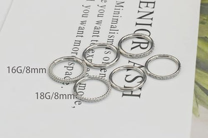 16G 18G 6mm 8mm 10mm Hinged Clicker Segment CZ Twisted Clicker Nose Rings Hoop Helix Cartilage Daith Tragus Sleeper Earrings Body Piercing for Women Men - style: 18G - 8mm - 3Pcs Steel