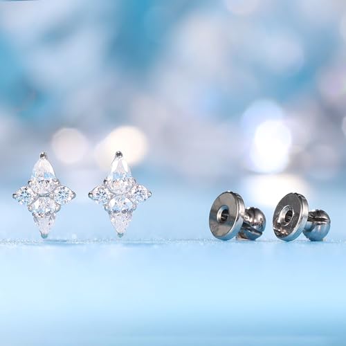 Limerencia F136 Implant Grade Titanium Cubic Zirconia Women Stud Earrings | 20G Hypoallergenic medical grade titanium earrings,G23 Small Dainty Earrings for Women's Sensitive Ears Lobes