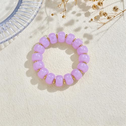 Bead Bracelet for Women Vibrant Color Resin Beads Bracelets Elastic Stretch Chunky Bracelet Boho Summer Beach Vacation Jewelry - color: Lilac