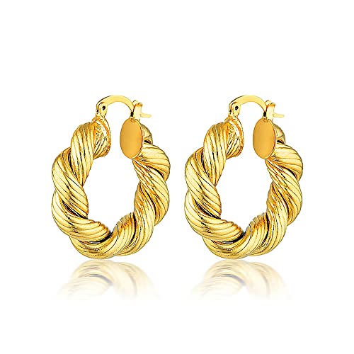 Chunky Gold Hoop Earrings for Women 14k Gold Plated Thick Triple Earrings | Hypoallergenic Trendy Chunky Gold Hoops Earrings,Dainty Jewelry Gifts for Women - style: twisted hoop earrings 1
