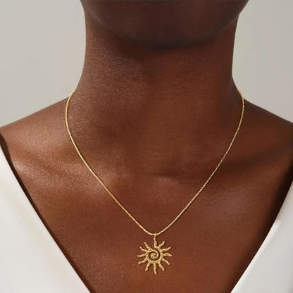 CHESKY Layered Necklaces for Women Trendy, Dainty 14k Gold Plated Pendant Necklace Layering Necklace for Women Non Tarnish Hypoallergenic Sun Gold Necklace Stack Gold Jewelry for Women Gifts - style: Sunflower-GD