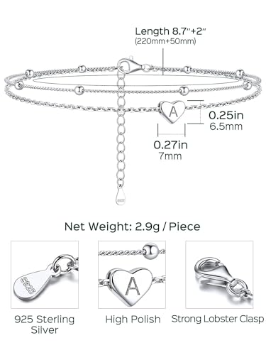 ChicSilver Sterling Silver Anklets for Women 925 Ankle Bracelets for Women Layered Heart Anklet With Beaded Anklets for Women - style: 09.I