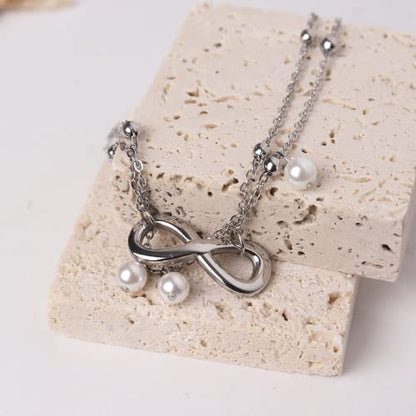 Jean Beau Infinity Beach Anklet bracelet for Women Teen Boho Waterproof Double Layered Dainty Beads Chain Charm Ankle Pearl dangling foot Jewelry Gift - color: Silver