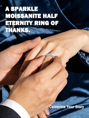 2.1CT Moissanite Wedding Anniversary Rings, Half Eternity Ring Band | For Wife Sentimental Thank You Gifts, Bezel Set D Color VVS1, 925 Sterling Silver, White Gold Plated