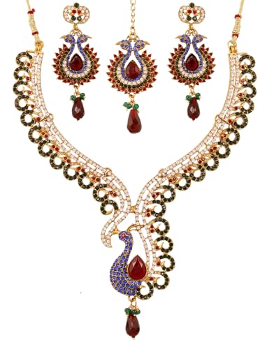 Touchstone Indian Bollywood Traditional Craftsmanship Mughal Designer Jewelry Wedding Necklace Set in Antique Gold Or White Tone for Women. - style: 1 D411 Multicolor