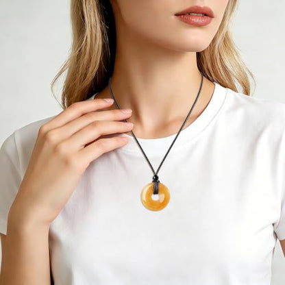 Anjiucc Natural Gemstone Pendant Necklce Lucky Coin Crystal Necklace Donut Pendnat with Adjustable Rope Healing Crystal for Men - color: Red Aventurine