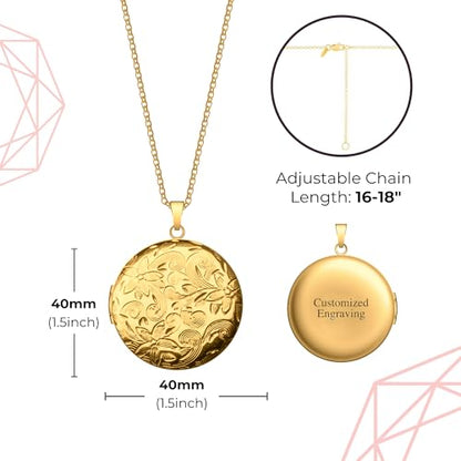 Locket Necklace for Women Girls, 18” Jewelry Chain, Picture Photo Inside, Cadenas para mujer, Personalized Custom Name Gold Locket, Customized Couples Locket, Silver, Rose Gold, Gold - color: Gold, style: 1 Photo + Engraving Necklace