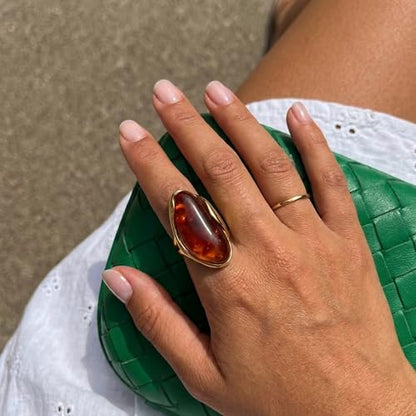Mchic Colorful Chunky Statement Ring for Women: Boho Large Oval Acrylic Finger Ring Stainless Steel Adjustable Beach Summer Y2K Handmade Jewelry Gift for Women - color: Amber