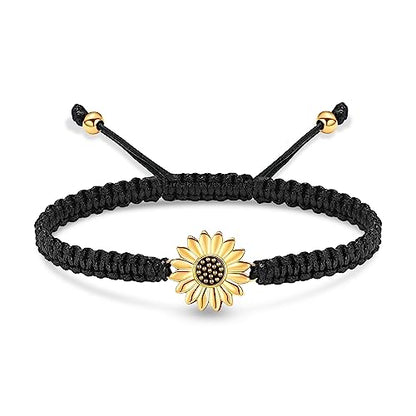 Sunflower Cremation Urn Bracelet for Adjustable Boho Daisy Handmade Cremation Jewelry Braided Rope Bracelets for Women Jewelry Gift With Funnel Kit & Bag - color: Gold+Black