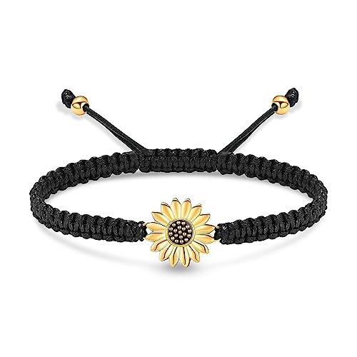Sunflower Cremation Urn Bracelet for Adjustable Boho Daisy Handmade Cremation Jewelry Braided Rope Bracelets for Women Jewelry Gift With Funnel Kit & Bag - color: Gold+Black