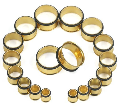 12G-25mm Single Flare Gauges Tunnels Plugs Stretching Set Kit 316L Surgical Steel Gauges Tunnle Plug for Ears 12G 10G 8G 6G 4G 2G 0G 00G 12mm 14mm 16mm 18mm 20mm 22mm 25mm - color: Gold Tone, size: 6G(4.0mm)-18mm
