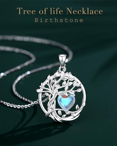 FANCIME Tree of life Birthstone necklace Sterling Silver Pendant Birthstone Necklace Gemstone Anniversary Birthday Jewelry Mothers Day Gifts for Mom Her Wife - color: Jun.-Moonstone
