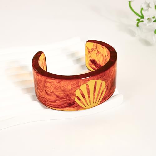Chunky Acrylic Bangles Bracelets For Women Geometric Acrylic Resin Acetate Mottled Wide Bangle Bracelet Statement Colorful Bangles for Party - color: Cuff Bracelet-Seashell