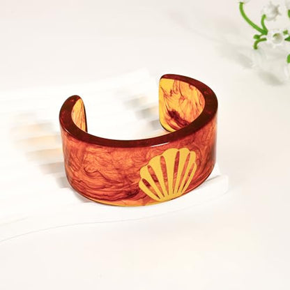 Chunky Acrylic Bangles Bracelets For Women Geometric Acrylic Resin Acetate Mottled Wide Bangle Bracelet Statement Colorful Bangles for Party - color: Cuff Bracelet-Seashell