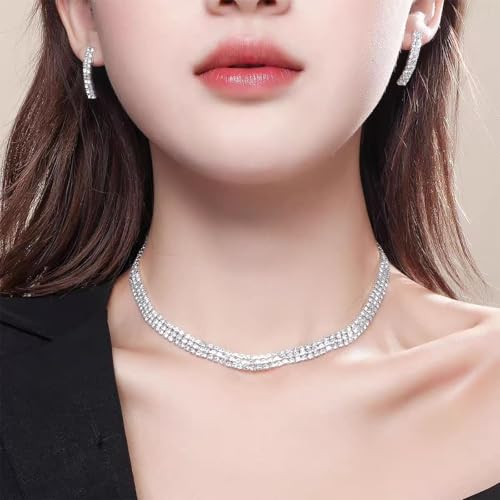 Crystal Wedding Jewelry Set, Necklace Earrings, for Accessories | Silver jewelry design, suitable almost occasions, non fading, non oxidizing, Valentine's Day gift, wedding jewelry sets - color: B