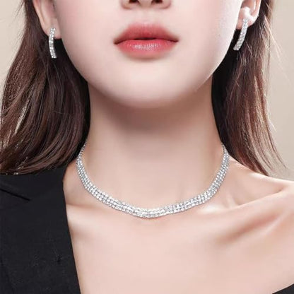 Crystal Wedding Jewelry Set, Necklace Earrings, for Accessories | Silver jewelry design, suitable almost occasions, non fading, non oxidizing, Valentine's Day gift, wedding jewelry sets - color: B