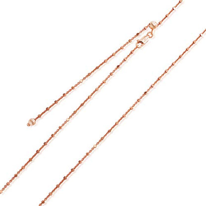 SEA OF ICE Sterling Silver 1mm Diamond-Cut Bead Station Rolo Chain Adjustable Necklace For Women, Size 22" Italy