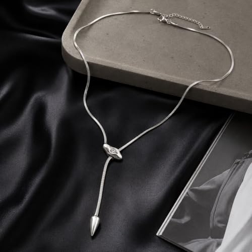 Roe Dolph Snake Chain Lariat Necklace for Women Gift Fashion Accessory Adjustable Y Necklace Sliding Bead Drop Pendant Gold Tone Silver Tone - color: A4：silver