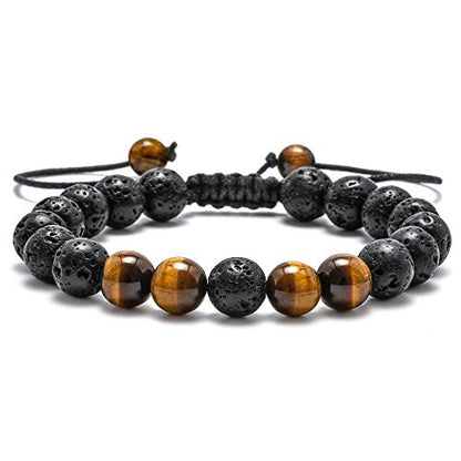 M MOOHAM Mens Bracelet - Beaded Natural Stone 8mm Tiger Eye Matte Agate Lava Rock Bracelets for Men Teen Boys Grandpa Dad Birthday Gifts Jewelry - style: Lava Rock Tiger Eye Bracelet