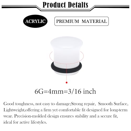 8G-12mm Solid Ear Plugs Tunnels for Women Men Single Flared Ears Gauge Plugs with O-Ring Stretcher Expander Piercing Body Jewelry Black White Clear Opalite 1 Pairs - color: Opalite, size: 6 Gauge(4mm) = 3/16 inch