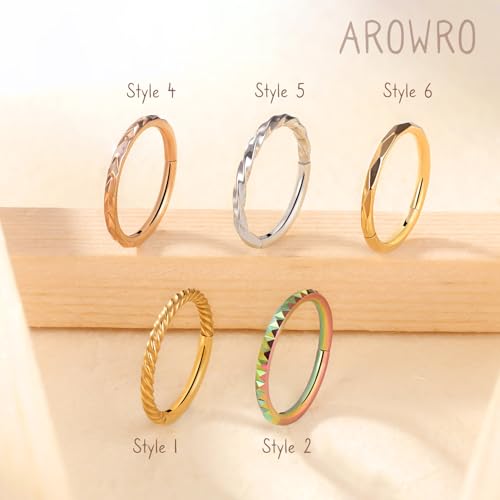 AROWRO Nose Rings Hoops with Opal Hinged Nose Rings for Women Surgical Steel Septum Rings 16G 18G 20G Conch Helix Daith Piercing Jewelry Diameter 6mm-12mm - color: Gold&White Opal, size: 18G(1.0mm)-8mm
