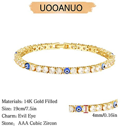 Evil Eye Bracelets for Women 18K Gold and Silver Filled with 4MM Cubic Zirconia Tennis Bracelet Evil Eye Jewelry - color: 18K Gold
