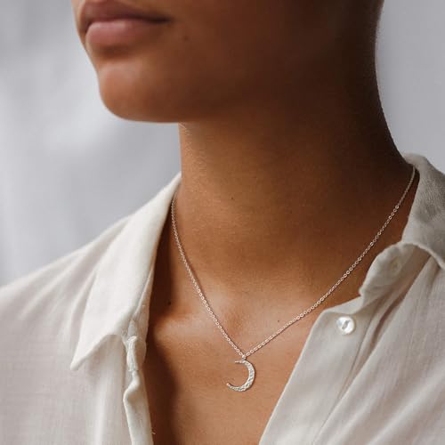 Valloey Rover Gold Necklaces for Women | Dainty 14K Gold/Sterling Silver Plated Cubic Zirconia Star Moon Pendant Necklaces Twist Rope Chain Simple Jewelry for Women - style: Sliver-CMoon