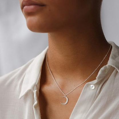 Valloey Rover Gold Necklaces for Women | Dainty 14K Gold/Sterling Silver Plated Cubic Zirconia Star Moon Pendant Necklaces Twist Rope Chain Simple Jewelry for Women - style: Sliver-CMoon