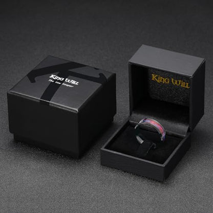 King Will Mens Galaxy Tungsten Wedding Band | 6mm/8mm, Beveled Edge, Comfort Fit, Durable, Sandstone Opal Inlay Polished, Everyday Wear - color: Black&Red&Blue