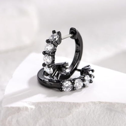 Evabelle Gold Hoop Earrings for Women 14K Real Gold Plated Cubic Zirconia Diamond Hoop Earrings Huggie Hoop Earring Women Earrings Earring for Men 925 Sterling Silver Post Hypoallergenic - color: Hoops 10-Black Ring and White Stone