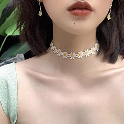Black Choker Necklace Set Velvet Lace Choker Daisy Gothic Punk Classic Choker - color: flower