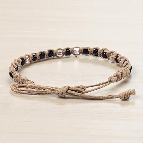 BlueRica Hemp Anklet with Glass Beads - style: Black