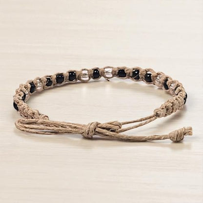 BlueRica Hemp Anklet with Glass Beads - style: Black