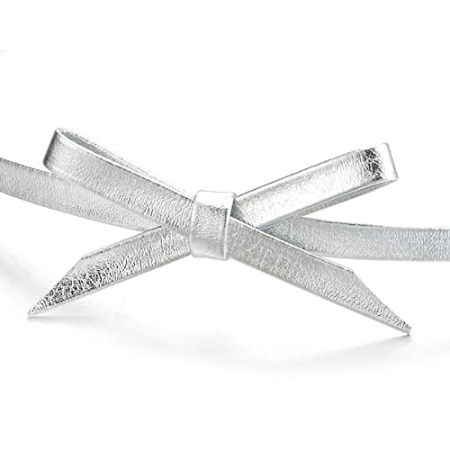 Ladies Leather Bow Choker Necklace Pendant - color: E-Silver Color