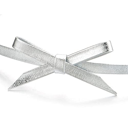 Ladies Leather Bow Choker Necklace Pendant - color: E-Silver Color