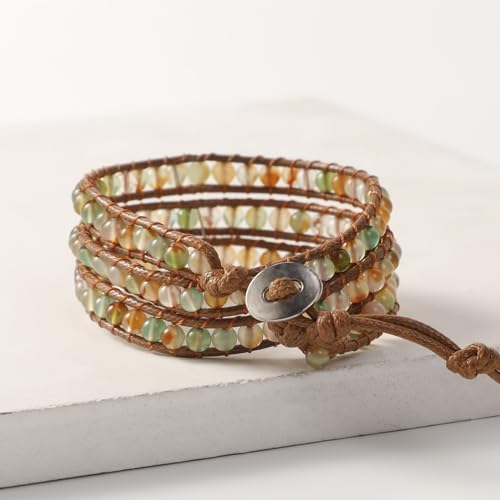 Artilady Leather Wrap Bracelet for Women, Pearl Beaded Bangle Stack Jewelry | Easy on-off, Elegant Handmade Multi-Layered, Daily Casual Date Beach Vacation, Gift for Ladies, Mother, Sister & Friend - style: Green bead