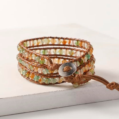 Artilady Leather Wrap Bracelet for Women, Pearl Beaded Bangle Stack Jewelry | Easy on-off, Elegant Handmade Multi-Layered, Daily Casual Date Beach Vacation, Gift for Ladies, Mother, Sister & Friend - style: Green bead